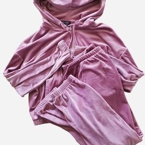 HOODIE AND PANTS SET Y2K Pink Velour Tracksuit Set